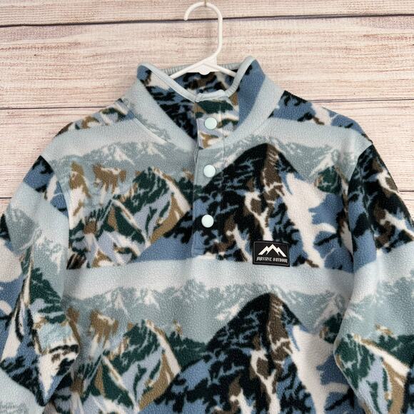 Massive Outdoor 1/4 Snap Mountain All Over Print Fleece Pullover Mens M Blue - Picture 3 of 13